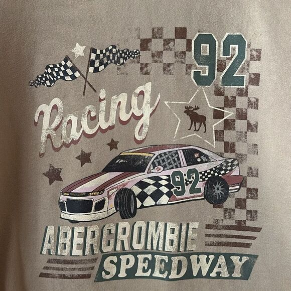 Abercrombie Fitch tan crewneck sweatshirt racing speedway A‎ & F Women’s XS - Picture 3 of 8